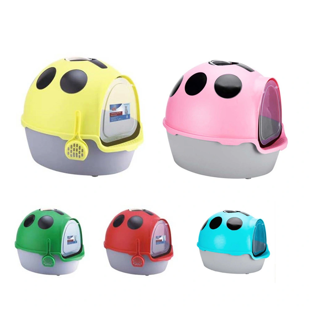 Extra Large Space Fully Enclosed Cat Litter Box Ladybug Shape Deodorant Splash Large Cat Toilet