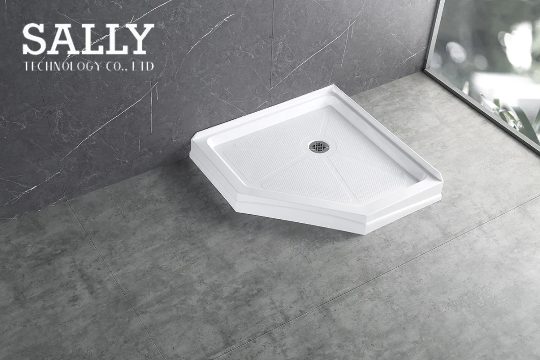 Sally ABS Acrylic Diamond Neo-Angle Enclosure Shower Tray 38X38X6 Center Drain Single Threshold Shower Base in White